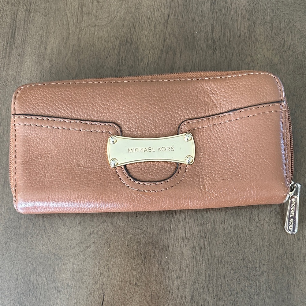 Michael Kors Brown Leather Wallet with Gold Accents
